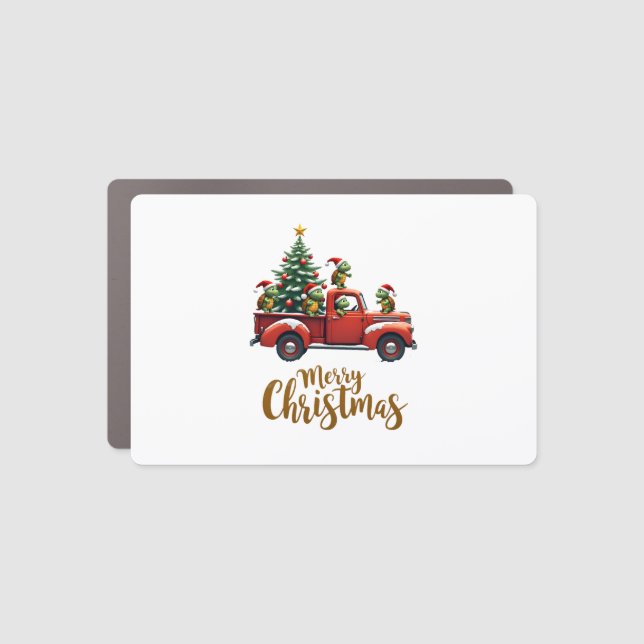 Sea Turtles Driving Christmas Tree Truck Turtle Ch Car Magnet (Front)