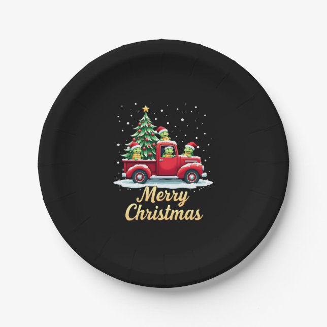 Sea Turtles Driving Christmas Tree Truck Turtle Ch Paper Plates (Front)
