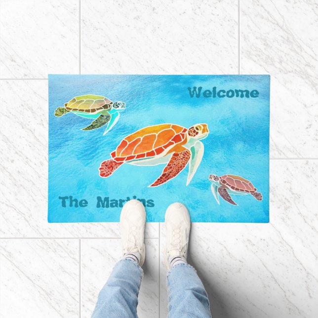 Sea Turtles Family Name Welcome Doormat (Indoor)