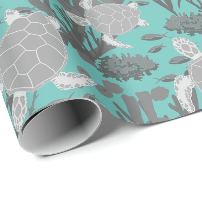 Sea Turtles Grey Blue Marine Wildlife Wrapping Paper (Roll Corner)
