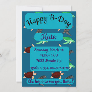 Sea Turtles Happy Birthday Invitation