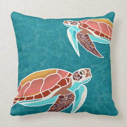 Sea Turtles Illustrated Throw Pillow