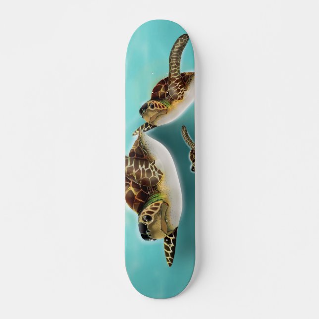Sea Turtles Illustration Skateboard Deck (Front)