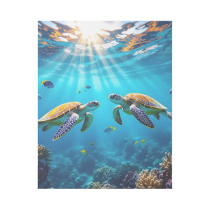 Sea Turtles in Coral Harmony, Peaceful Ocean Art