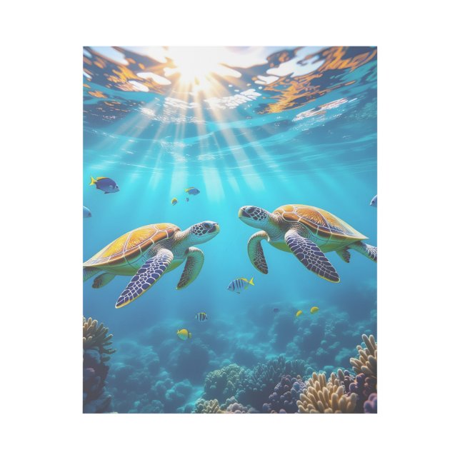 Sea Turtles in Coral Harmony, Peaceful Ocean Art (Front)