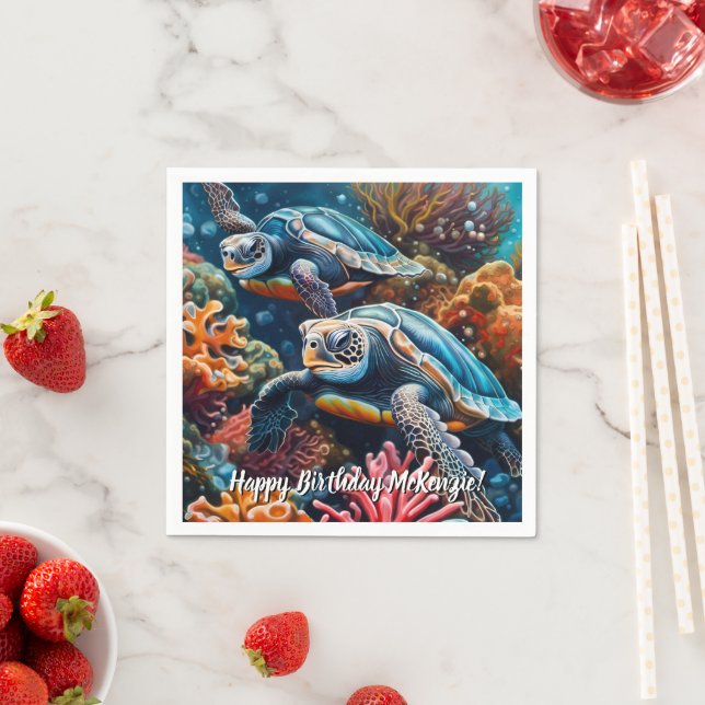 Sea Turtles in Coral Reef Napkins (Insitu)