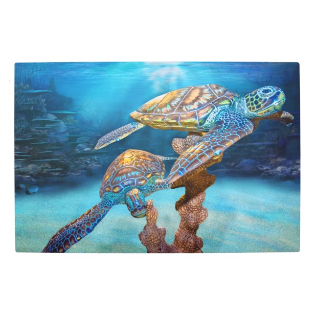 Sea Turtles in Ocean Metal Print (Front)
