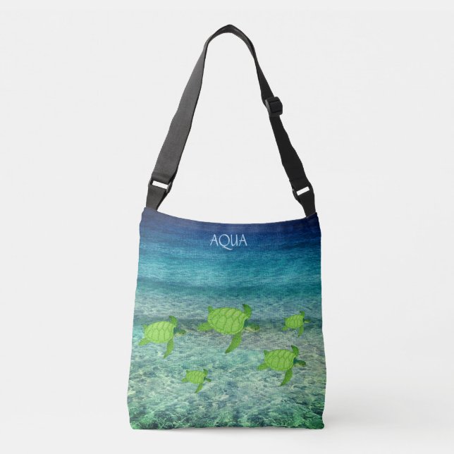 Sea turtles in the ocean & calligraphy crossbody bag (Front)