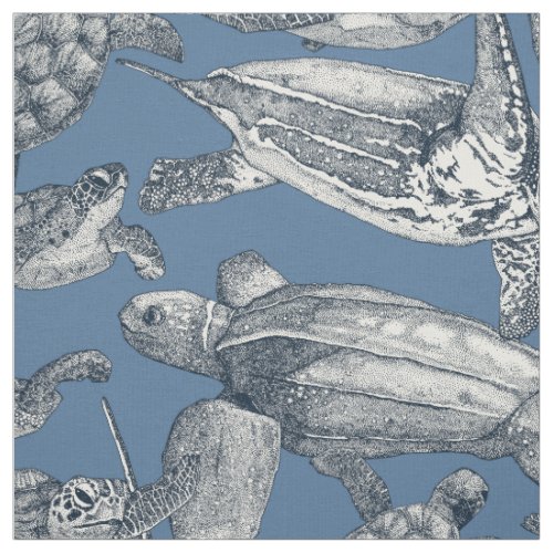 sea turtles indigo denim fabric