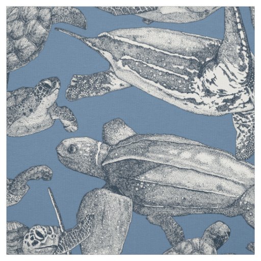 sea turtles indigo denim fabric