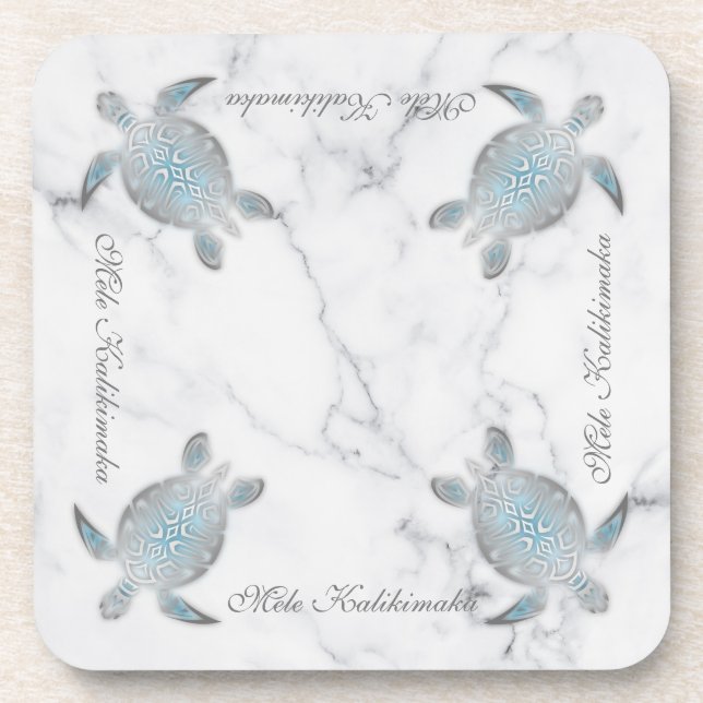 Sea Turtles Marble | Mele Kalikimaka | Christmas  Beverage Coaster (Front)
