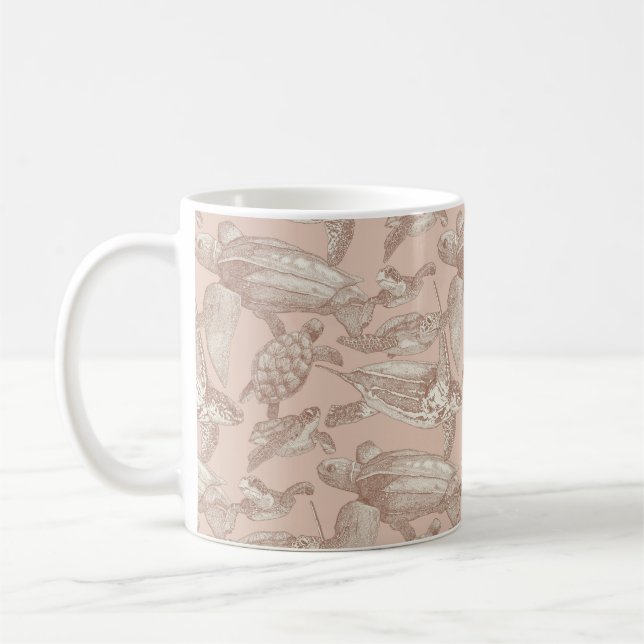 sea turtles mocha mousse cream tan coffee mug (Left)