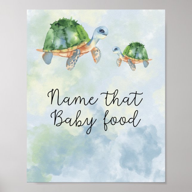 Sea turtles - name that baby food shower poster (Front)
