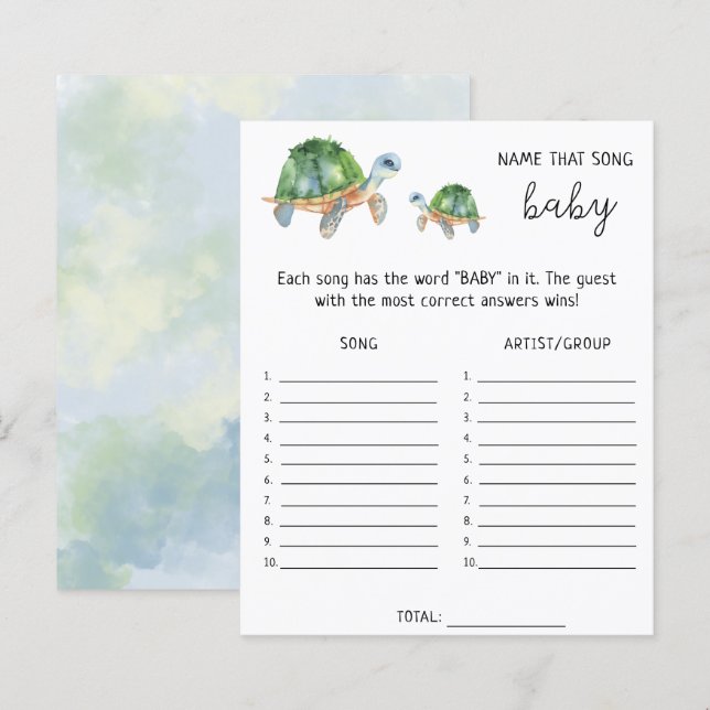 Sea Turtles - Name that song baby shower game (Front/Back)