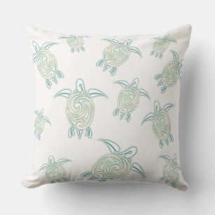 Sea Turtles Pattern White Green Coastal Maritime Throw Pillow