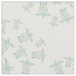 Sea Turtles Pattern White Green Fabric