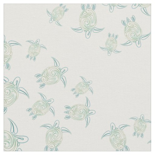 Sea Turtles Pattern White Green Fabric
