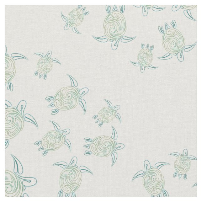 Sea Turtles Pattern White Green Fabric (Close Up)