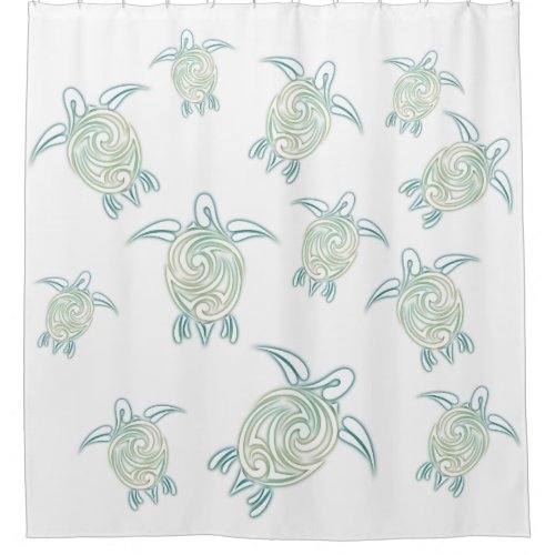 Sea Turtles Pattern White Green Nautical Shower Curtain