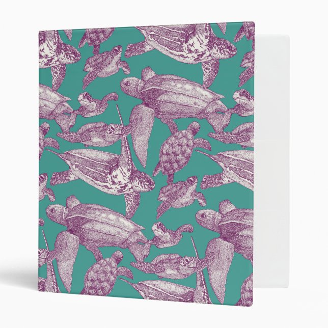 sea turtles purple turquoise 3 ring binder (Front/Inside)