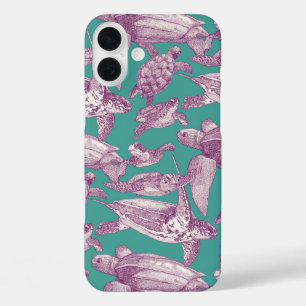 sea turtles purple turquoise iPhone 16 plus case