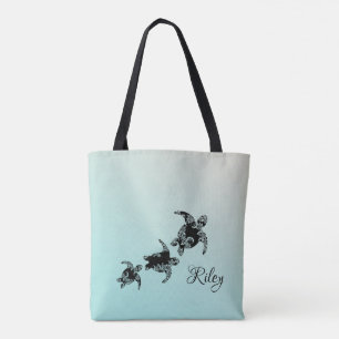 Sea Turtles Silhouette with Name Tote Bag