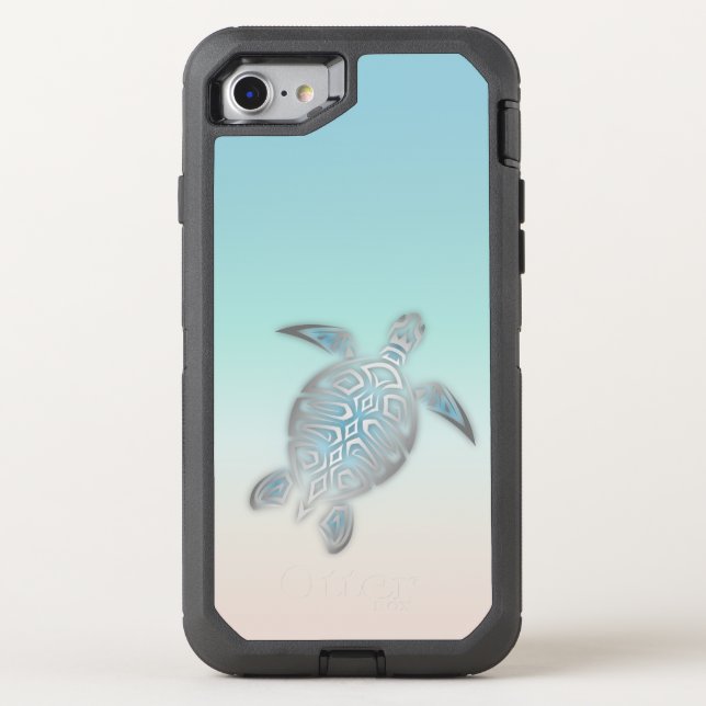 Sea Turtles Silver Beach Style Modern Tropical Otterbox iPhone Case (Back)