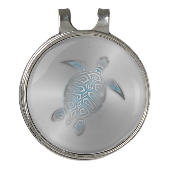 Sea Turtles Silver Coastal Maritime Golf Hat Clip (Front)