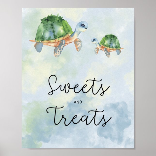 Sea turtles - sweets and treats baby shower poster (Front)