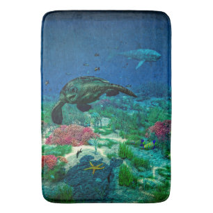 Sea turtles swim through the Mediterranean Sea Bathroom Mat