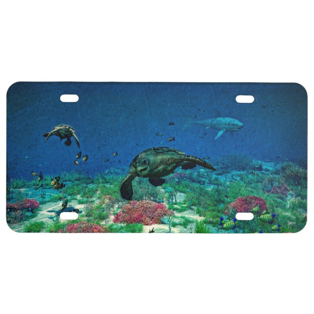 Sea turtles swim through the Mediterranean Sea License Plate (Front)