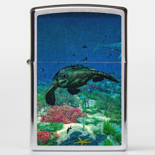 Sea turtles swim through the Mediterranean Sea Zippo Lighter (Front)
