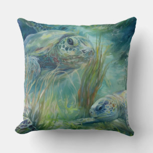 Sea Turtles Swimming in the Ocean Throw Pillow