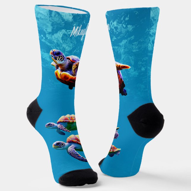  Sea Turtles Swimming Socks (Angled)