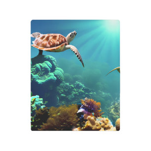 Sea Turtles Swimming Underwater Metal Print
