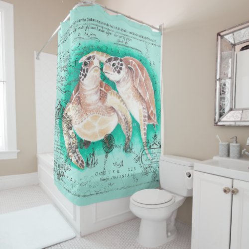 Sea Turtles Teal Shower Curtain