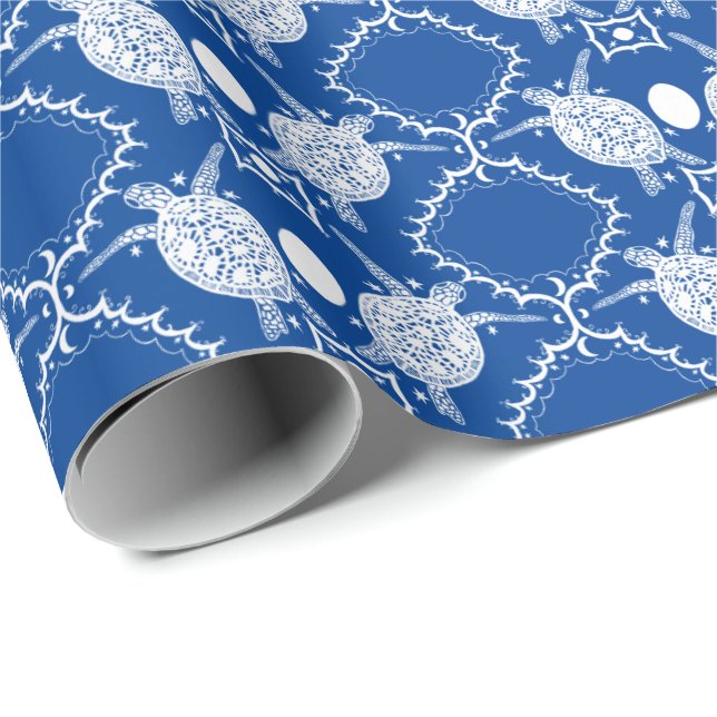 Sea Turtles Tortoise Moons Ocean Pattern Gift Wrapping Paper (Roll Corner)