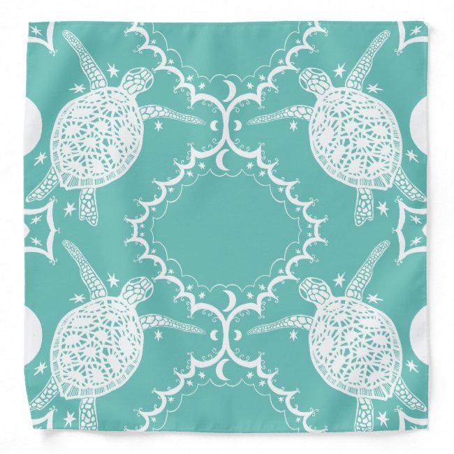 Sea Turtles Tortoise Moons Pattern Aqua Bandana