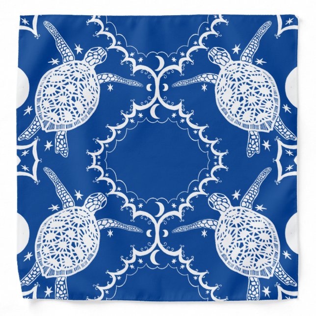 Sea Turtles Tortoise Moons Pattern Blue  Bandana (Front)