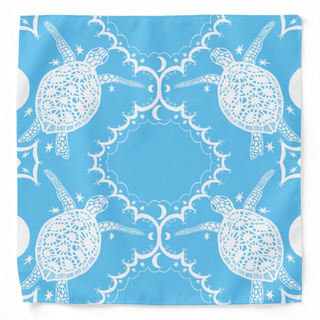 Sea Turtles Tortoise Moons Pattern Blue  Bandana (Front)