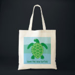 Sea Turtles Tote Bag<br><div class="desc">Save the sea turtles tote bag.  It's a delightful turtle in greens and blues.  You can customize the text,  change it to a name or the name of your beach cottage... .whatever you like.</div>