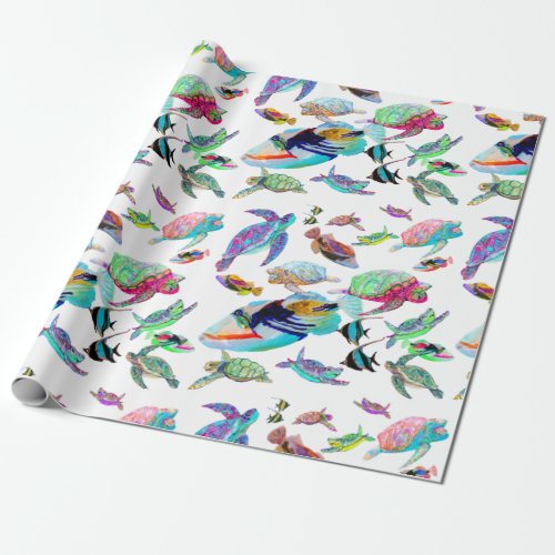 Sea Turtles  Tropical Fish Wrapping Paper