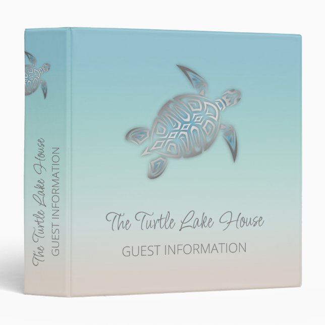 Sea Turtles Turquoise Coastal Custom 3 Ring 3 Ring Binder (Front/Spine)