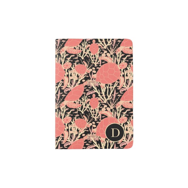 Sea Turtles Under Water Coral Reef Monogram Passport Holder (Front)
