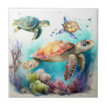 Sea Turtles, Watercolor , Coral Reef Ceramic Tile<br><div class="desc">Immerse yourself in oceanic beauty with this stunning ceramic tile featuring watercolor sea turtles,  coral,  and aquatic plants on a white background. This artistic creation with delicate details will add a soothing,  elegant coastal touch to your interior. Perfect for sea and nature lovers!</div>
