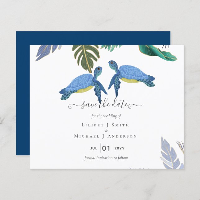 Sea Turtles Wedding Blue Yellow (Front/Back)