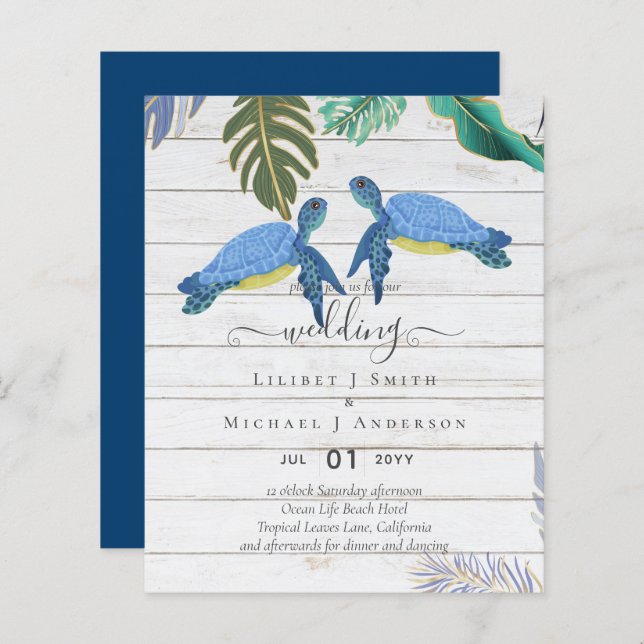 Sea Turtles Wedding Blue Yellow (Front/Back)