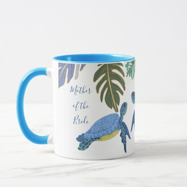 Sea Turtles Wedding Blue Yellow Mug (Left)