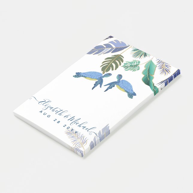 Sea Turtles Wedding Blue Yellow Post-it Notes (Angled)