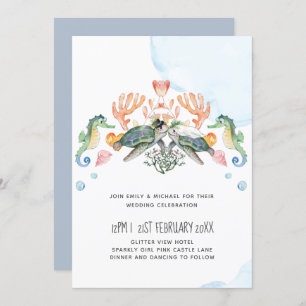 Sea Turtles Wedding Featuring Bride and Groom